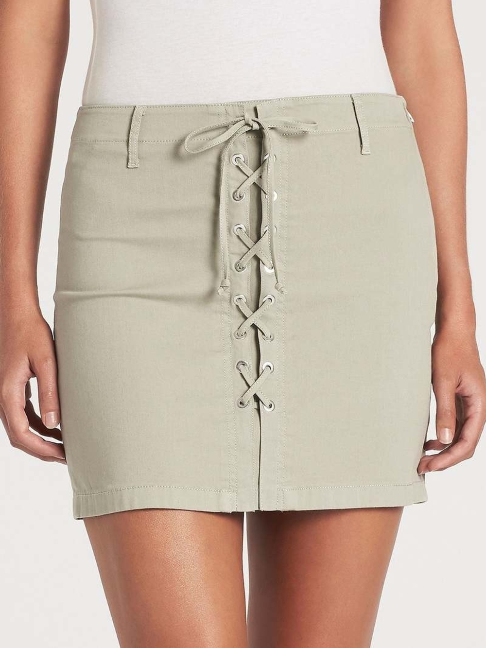 J Brand Olive Beige Lace-Up Front Mini Skirt